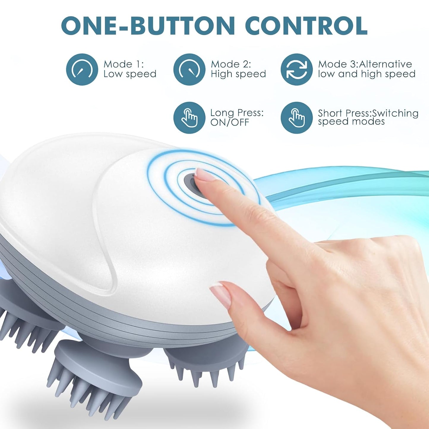 Homosolace Head Massager For Scalp | Rechargeable Electric Scalp Massager For Hair Growth | 96 Silicon Kneading Points With Detachable Heads |